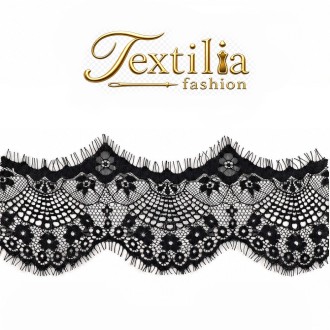 Черна Нееластична Дантела 12 см с Флорални Мотиви и Фини Ресни Черна Нееластична Дантела 12 см с Флорални Мотиви и Фини Ресни