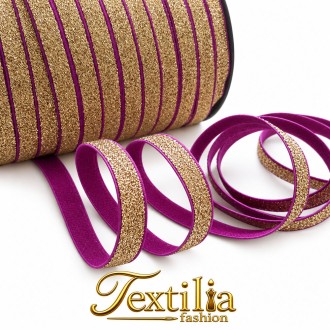 Презрамка Lurex, лилаво–златно, 10 mm, за дрехи и бельо