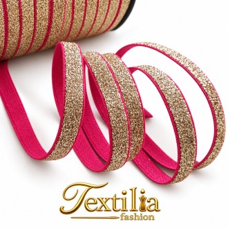 Лента за презрамки Lurex, фуксия–златно, 10 mm, за дрехи и бельо